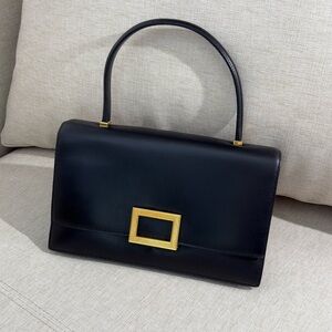 HERMÈS Black Box Calf Leather Top Handle Bag GHW